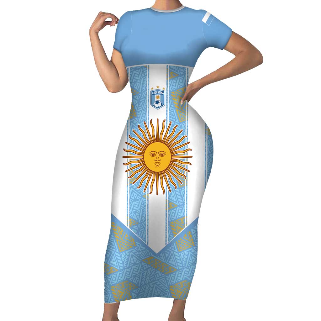 Custom World Football 2026 Argentina Short Sleeve Bodycon Dress La Albiceleste Pride Sun of May