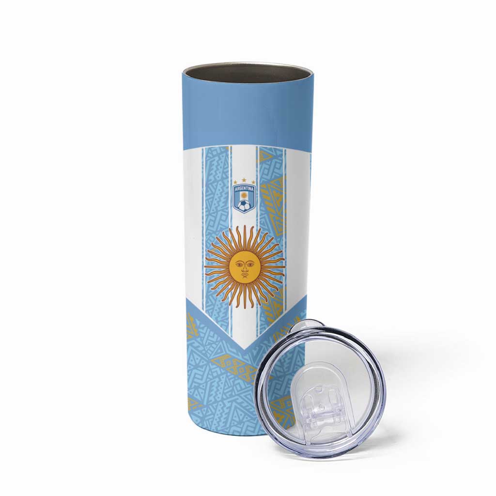 Custom World Football 2026 Argentina Skinny Tumbler La Albiceleste Pride Sun of May