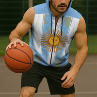 Custom World Football 2026 Argentina Sleeveless Zip Hoodie La Albiceleste Pride Sun of May