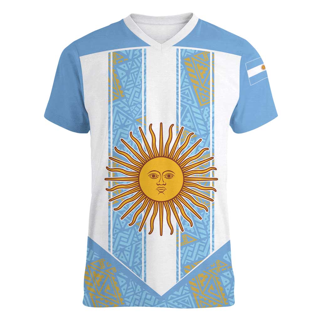 Custom World Football 2026 Argentina Women V-Neck T-Shirt La Albiceleste Pride Sun of May