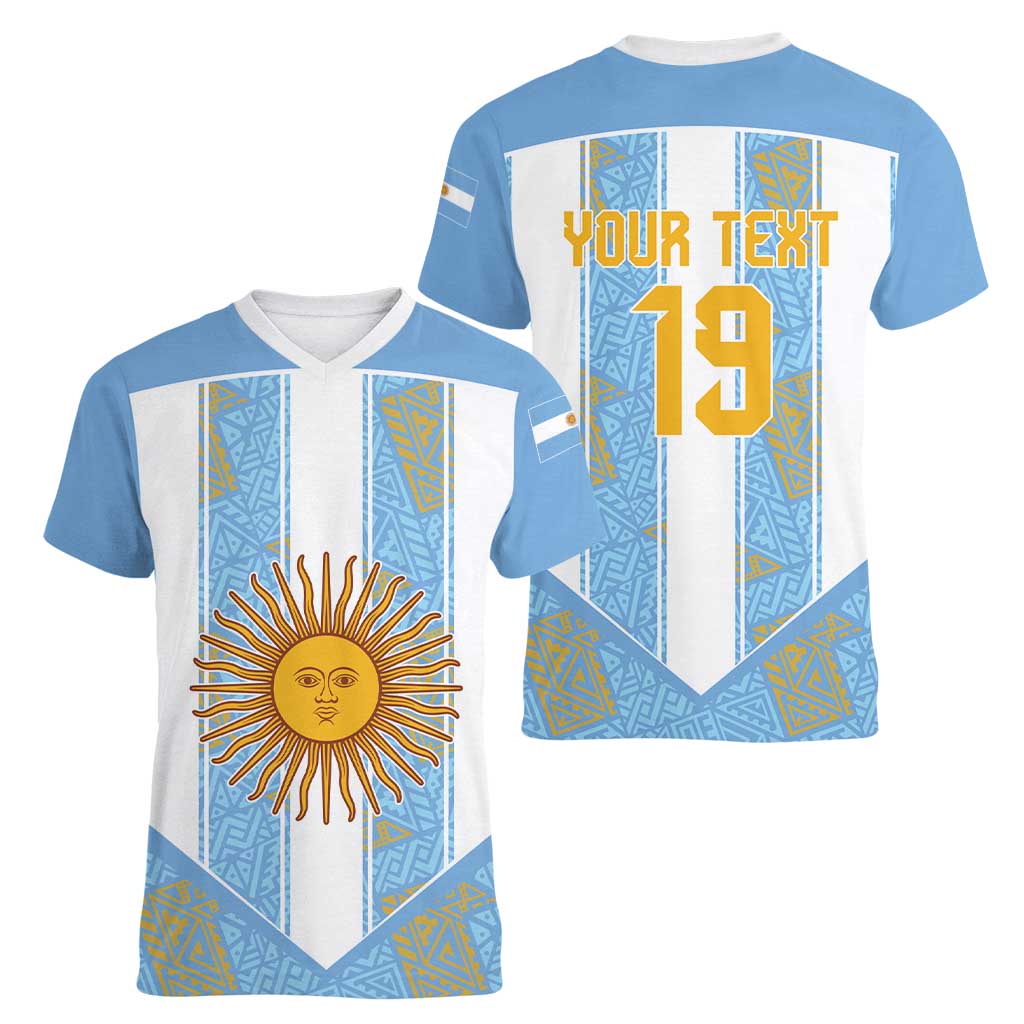Custom World Football 2026 Argentina Women V-Neck T-Shirt La Albiceleste Pride Sun of May