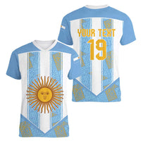 Custom World Football 2026 Argentina Women V-Neck T-Shirt La Albiceleste Pride Sun of May