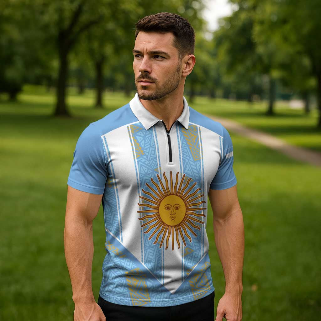 Custom World Football 2026 Argentina Zipper Polo Shirt La Albiceleste Pride Sun of May