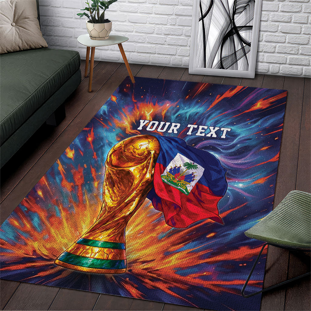 Personalized World Football 2026 Afro Haiti Area Rug Les Grenadiers Trophy Flag Art