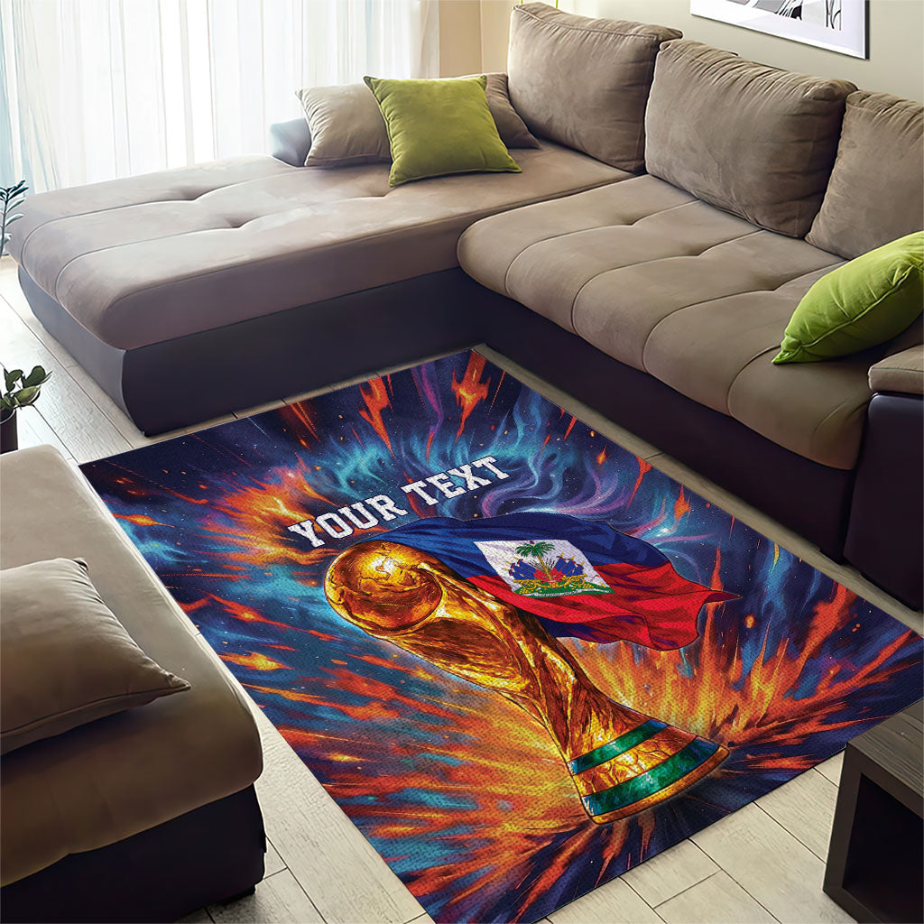Personalized World Football 2026 Afro Haiti Area Rug Les Grenadiers Trophy Flag Art
