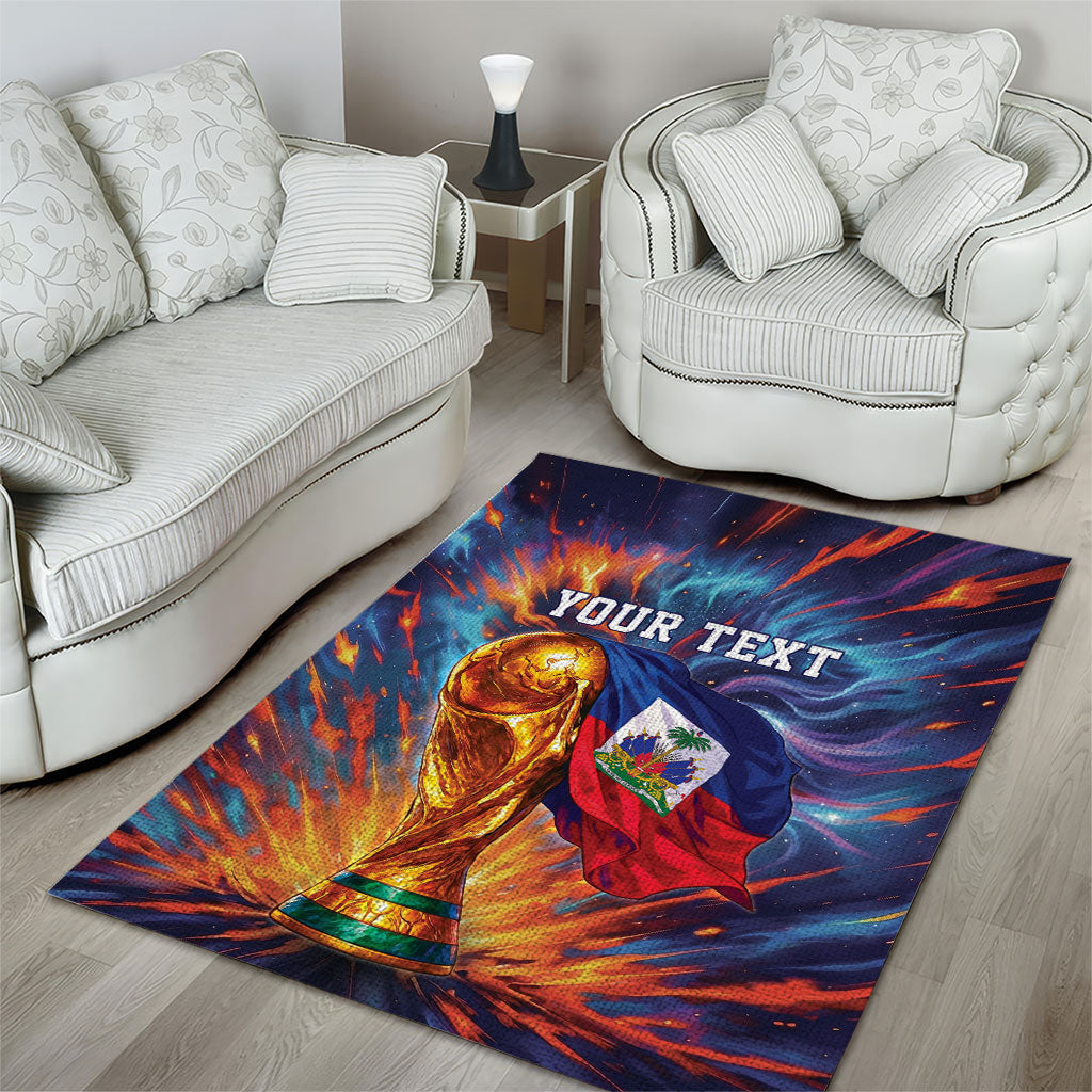 Personalized World Football 2026 Afro Haiti Area Rug Les Grenadiers Trophy Flag Art