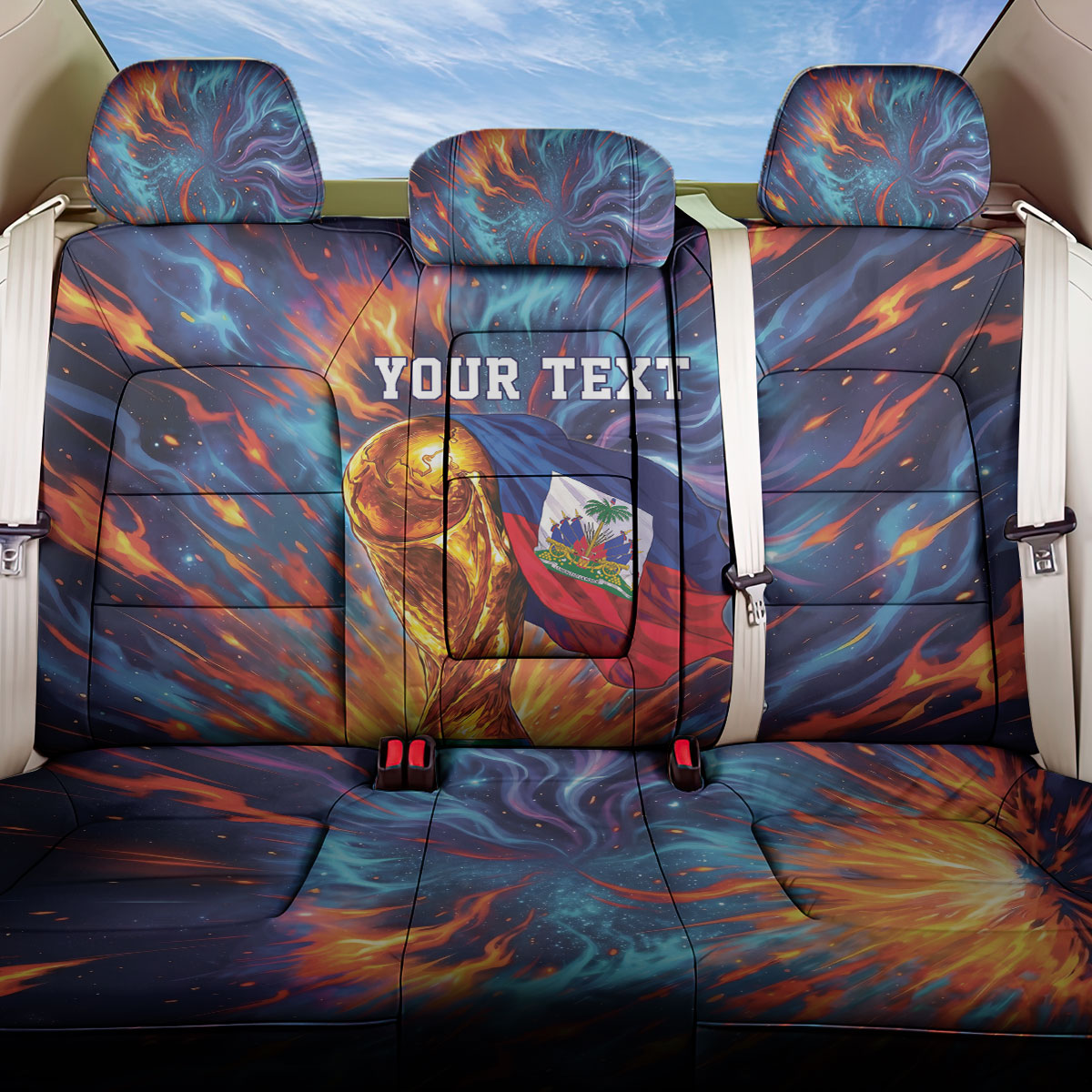 Personalized World Football 2026 Afro Haiti Back Car Seat Cover Les Grenadiers Trophy Flag Art