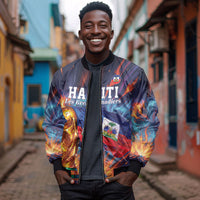 Personalized World Football 2026 Afro Haiti Bomber Jacket Les Grenadiers Trophy Flag Art