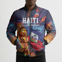 Personalized World Football 2026 Afro Haiti Bomber Puffer Jacket Les Grenadiers Trophy Flag Art