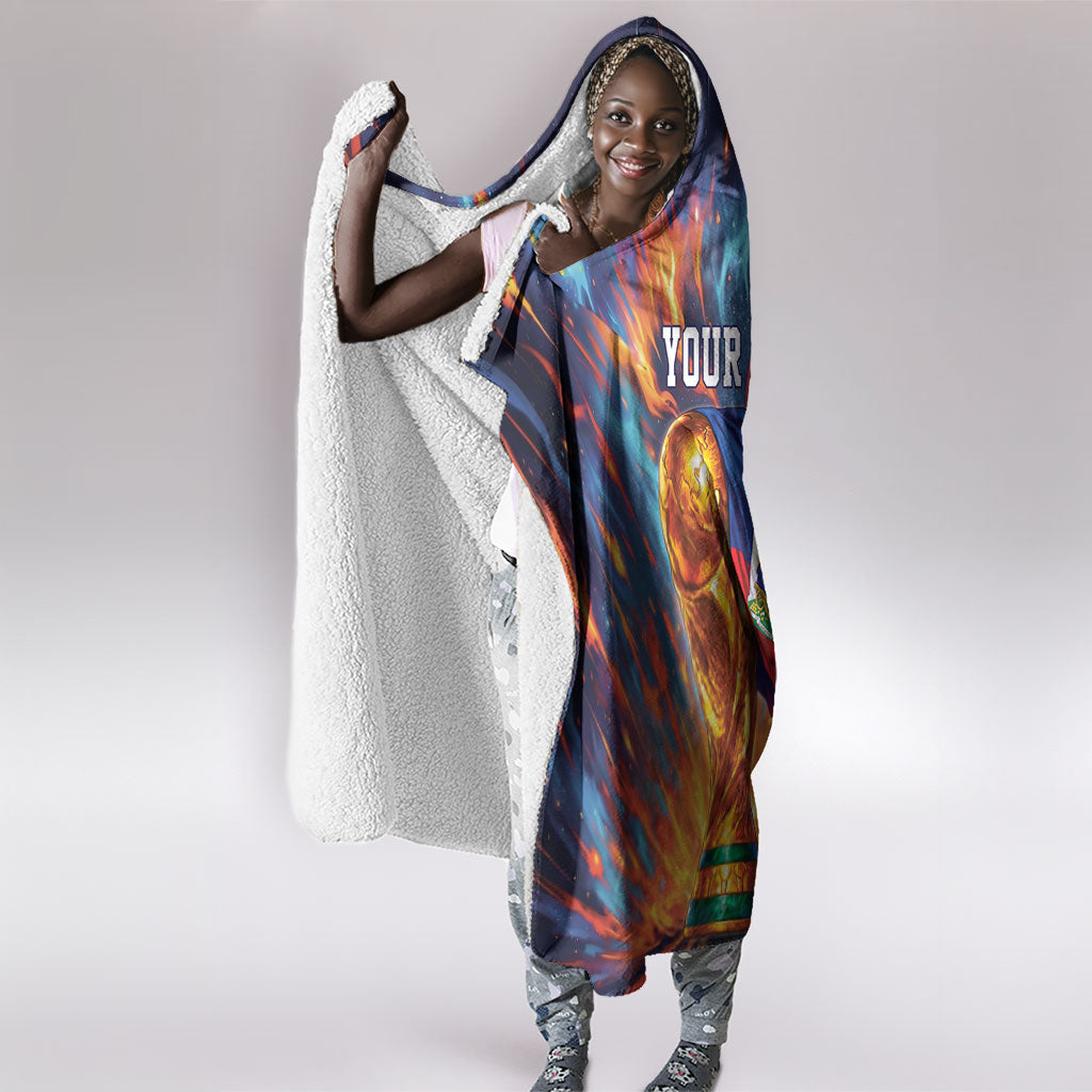 Personalized World Football 2026 Afro Haiti Hooded Blanket Les Grenadiers Trophy Flag Art