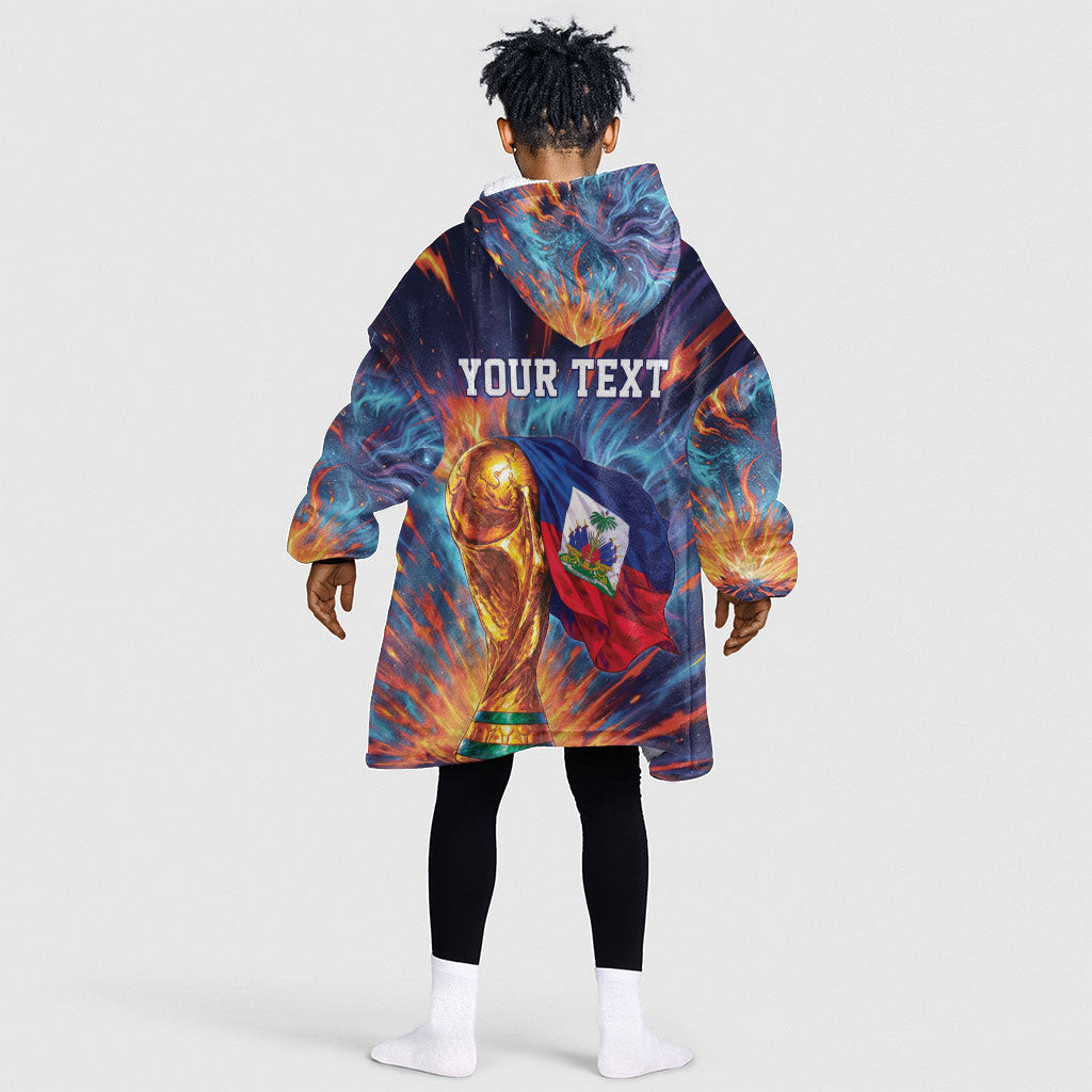 Personalized World Football 2026 Afro Haiti Kid Wearable Blanket Hoodie Les Grenadiers Trophy Flag Art