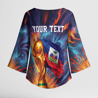 Personalized World Football 2026 Afro Haiti Kimono Sleeve Blouse Les Grenadiers Trophy Flag Art