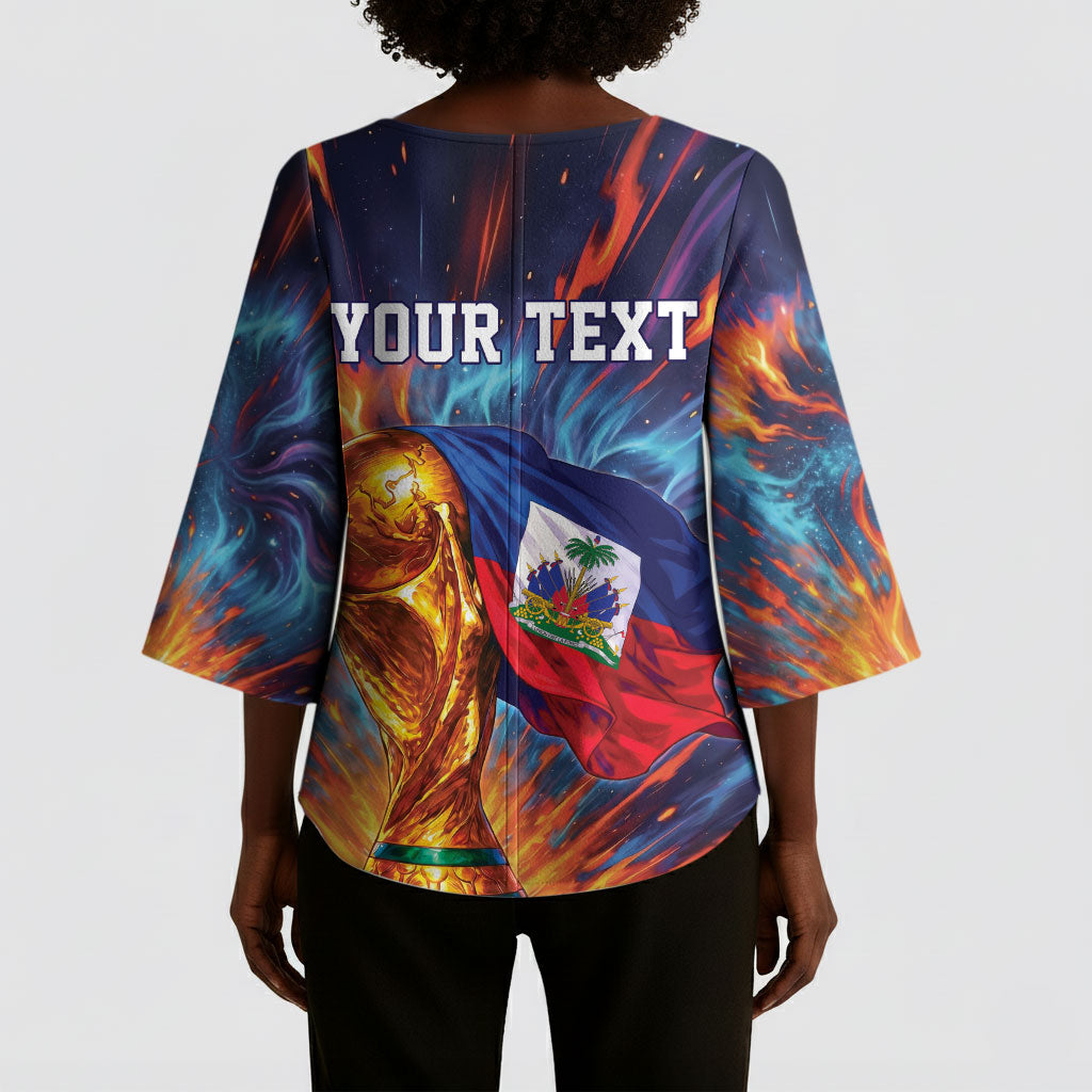 Personalized World Football 2026 Afro Haiti Kimono Sleeve Blouse Les Grenadiers Trophy Flag Art
