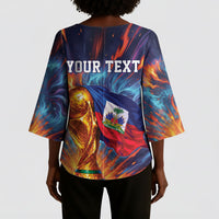 Personalized World Football 2026 Afro Haiti Kimono Sleeve Blouse Les Grenadiers Trophy Flag Art