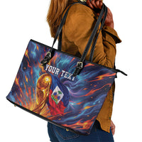 Personalized World Football 2026 Afro Haiti Leather Tote Bag Les Grenadiers Trophy Flag Art