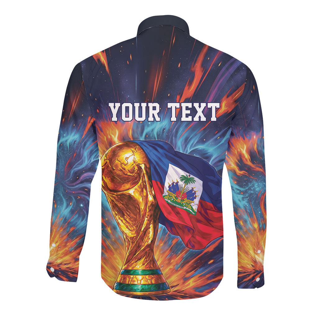 Personalized World Football 2026 Afro Haiti Long Sleeve Button Shirt Les Grenadiers Trophy Flag Art