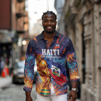 Personalized World Football 2026 Afro Haiti Long Sleeve Button Shirt Les Grenadiers Trophy Flag Art