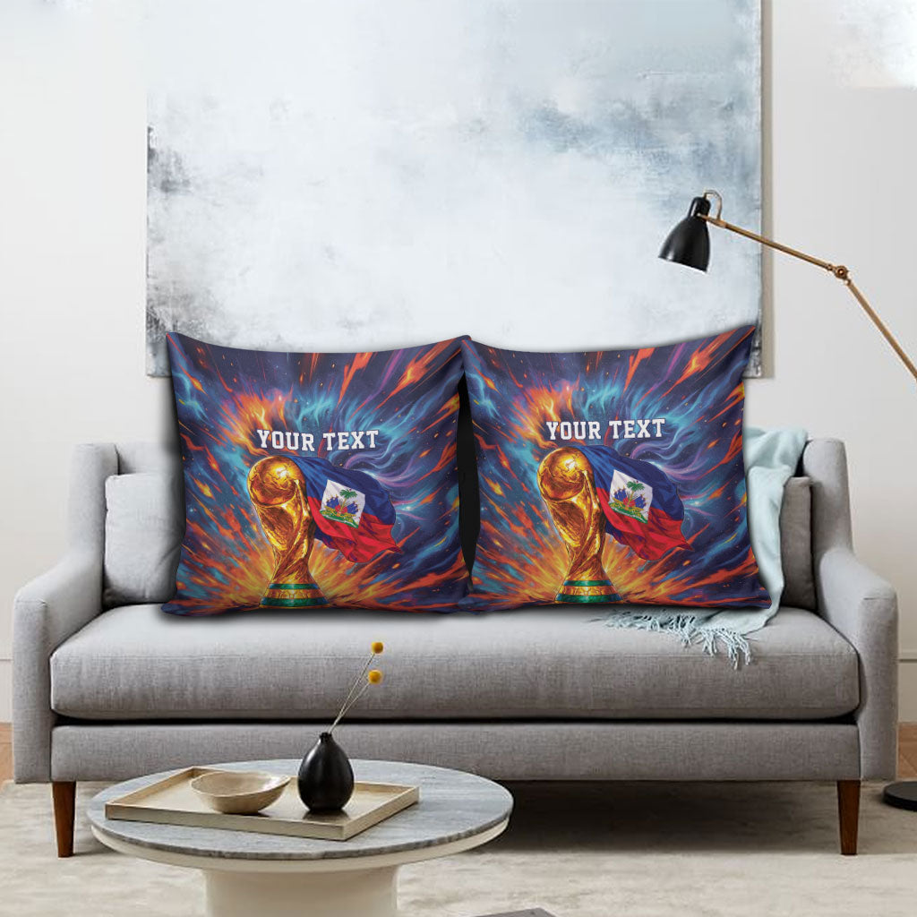 Personalized World Football 2026 Afro Haiti Pillow Cover Les Grenadiers Trophy Flag Art