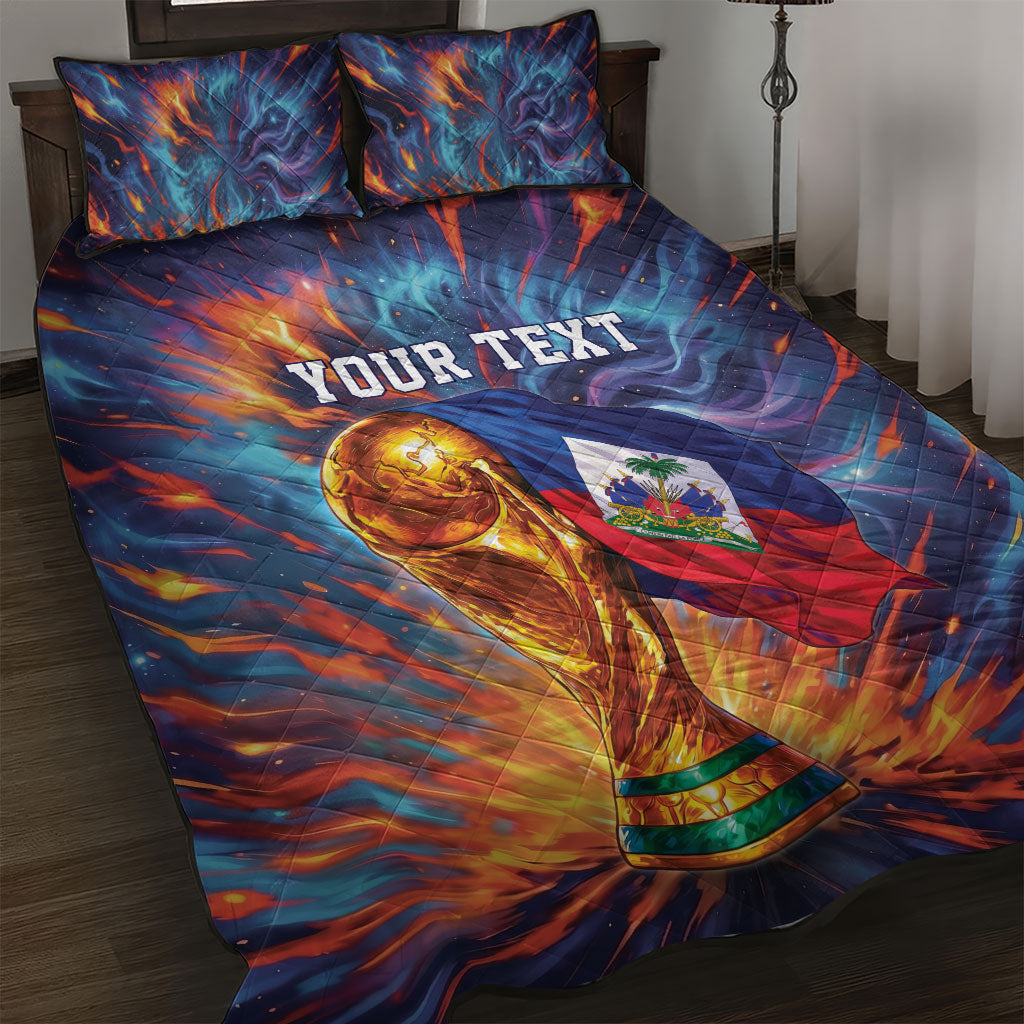 Personalized World Football 2026 Afro Haiti Quilt Bed Set Les Grenadiers Trophy Flag Art