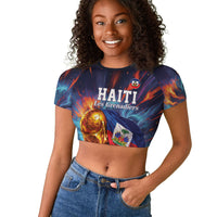 Personalized World Football 2026 Afro Haiti Raglan Cropped T shirt Les Grenadiers Trophy Flag Art