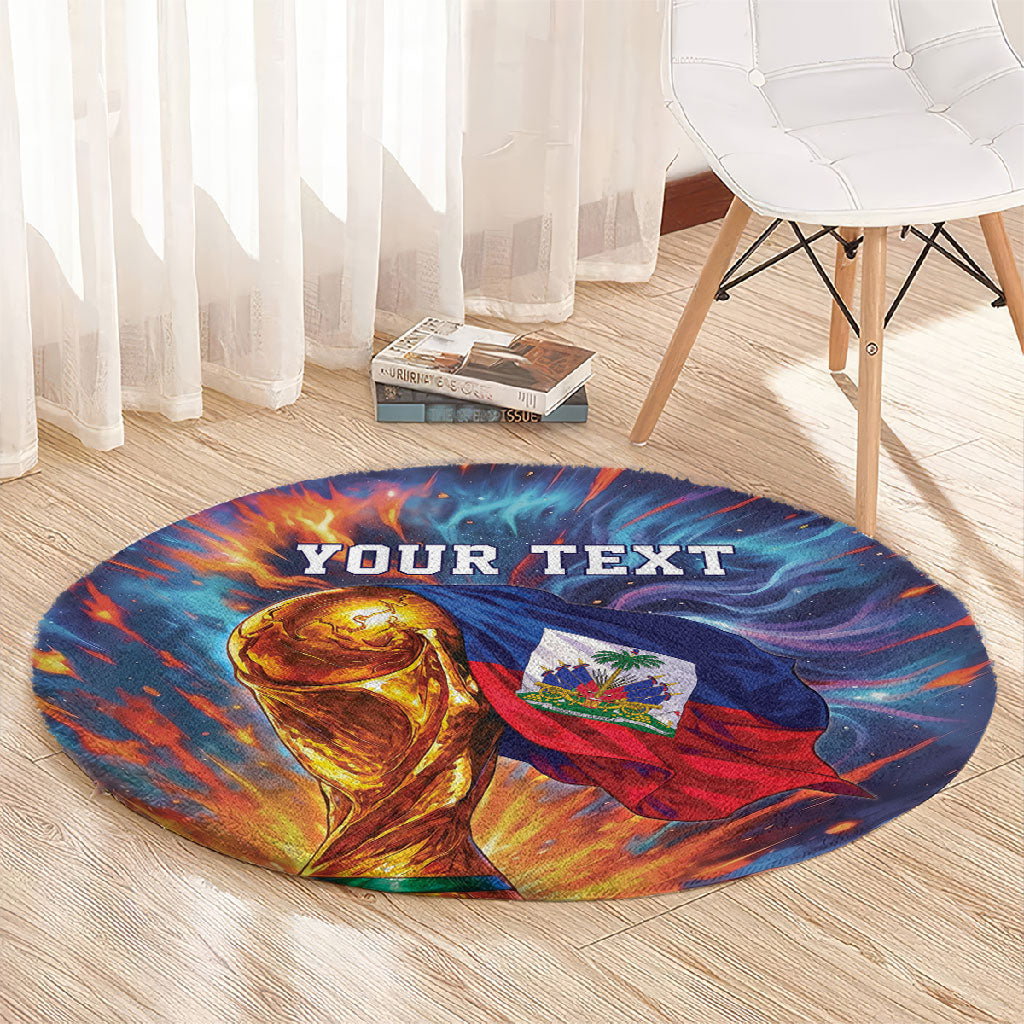 Personalized World Football 2026 Afro Haiti Round Carpet Les Grenadiers Trophy Flag Art