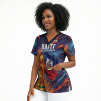 Personalized World Football 2026 Afro Haiti Scrub Top Les Grenadiers Trophy Flag Art