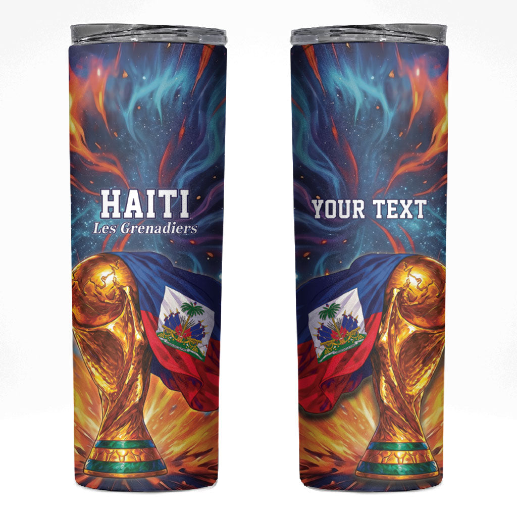 Personalized World Football 2026 Afro Haiti Skinny Tumbler Les Grenadiers Trophy Flag Art