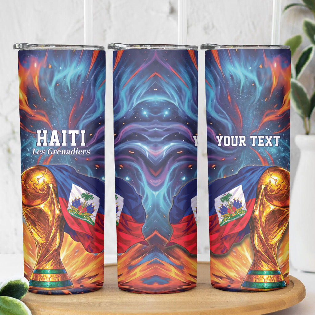 Personalized World Football 2026 Afro Haiti Skinny Tumbler Les Grenadiers Trophy Flag Art