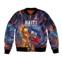 Personalized World Football 2026 Afro Haiti Sleeve Zip Bomber Jacket Les Grenadiers Trophy Flag Art