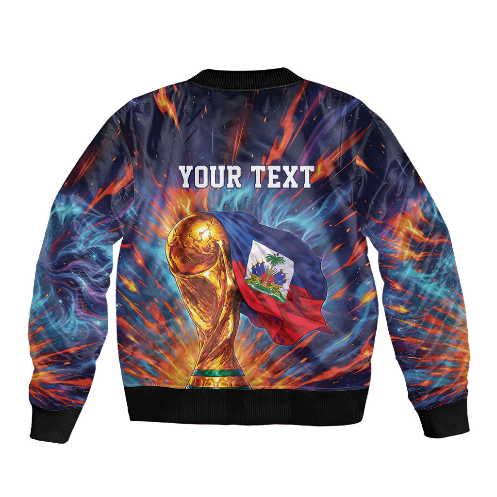 Personalized World Football 2026 Afro Haiti Sleeve Zip Bomber Jacket Les Grenadiers Trophy Flag Art
