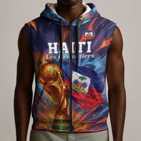 Personalized World Football 2026 Afro Haiti Sleeveless Zip Hoodie Les Grenadiers Trophy Flag Art
