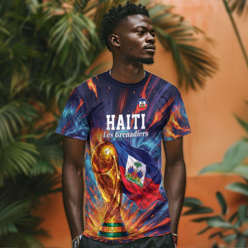 Personalized World Football 2026 Afro Haiti T shirt Les Grenadiers Trophy Flag Art