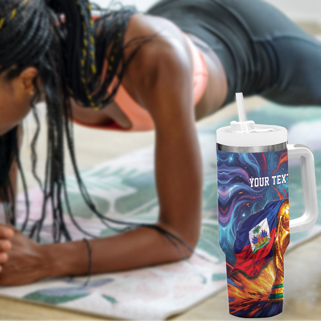 Personalized World Football 2026 Afro Haiti Tumbler With Handle Les Grenadiers Trophy Flag Art