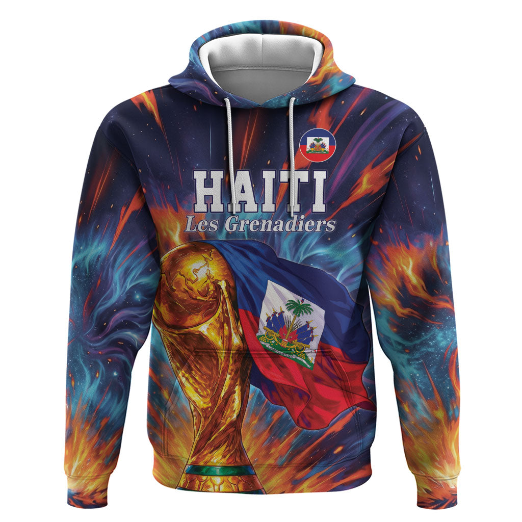 Personalized World Football 2026 Afro Haiti Zip Hoodie Les Grenadiers Trophy Flag Art