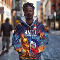 Personalized World Football 2026 Afro Haiti Zip Hoodie Les Grenadiers Trophy Flag Art