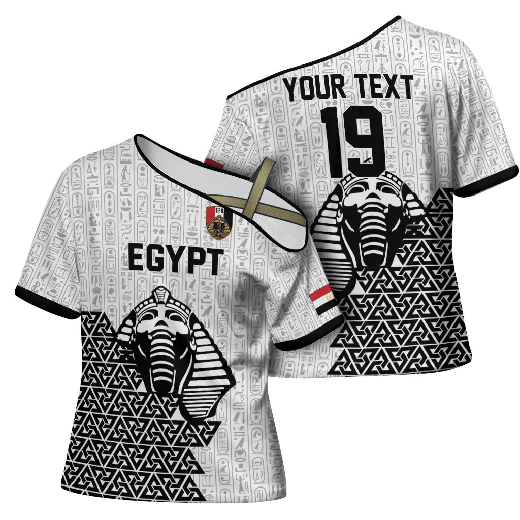 Custom World Football 2026 Egypt Cross Shoulder Shirt Pharaohs Hieroglyphs Pride White Version