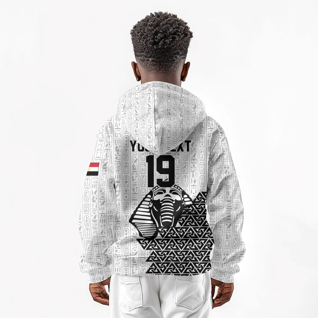 Custom World Football 2026 Egypt Kid Hoodie Pharaohs Hieroglyphs Pride White Version