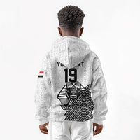 Custom World Football 2026 Egypt Kid Hoodie Pharaohs Hieroglyphs Pride White Version