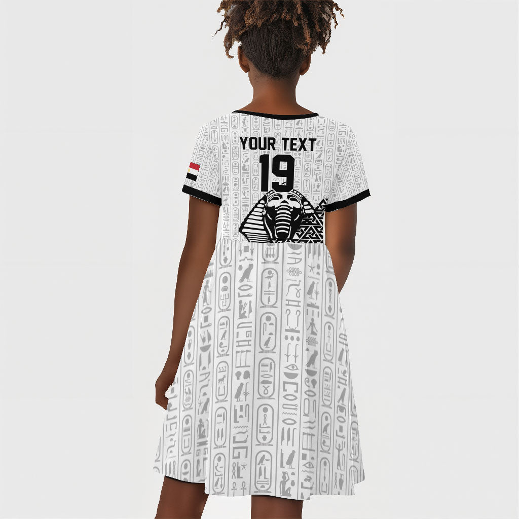 Custom World Football 2026 Egypt Kid Short Sleeve Dress Pharaohs Hieroglyphs Pride White Version