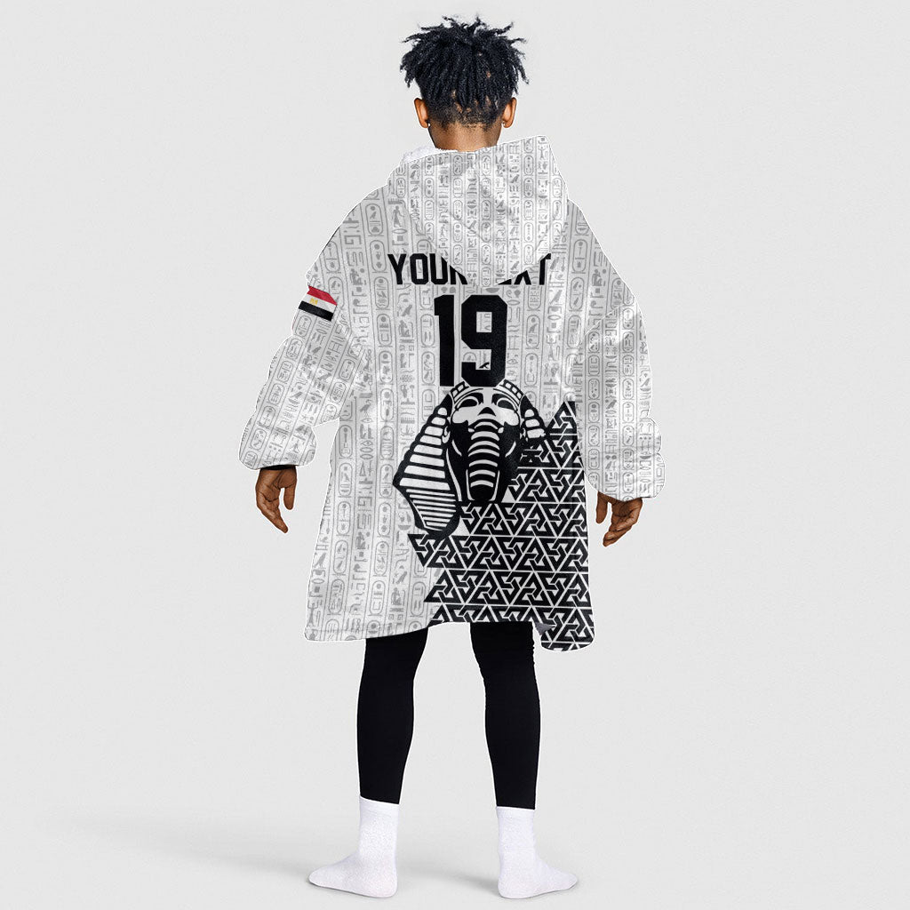Custom World Football 2026 Egypt Kid Wearable Blanket Hoodie Pharaohs Hieroglyphs Pride White Version