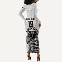 Custom World Football 2026 Egypt Long Sleeve Bodycon Dress Pharaohs Hieroglyphs Pride White Version