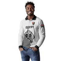 Custom World Football 2026 Egypt Long Sleeve Polo Shirt Pharaohs Hieroglyphs Pride White Version