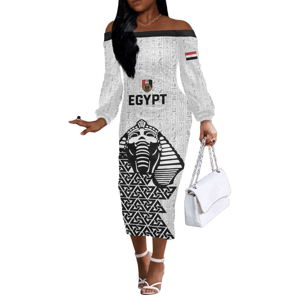 Custom World Football 2026 Egypt Off The Shoulder Long Sleeve Dress Pharaohs Hieroglyphs Pride White Version