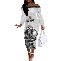 Custom World Football 2026 Egypt Off The Shoulder Long Sleeve Dress Pharaohs Hieroglyphs Pride White Version
