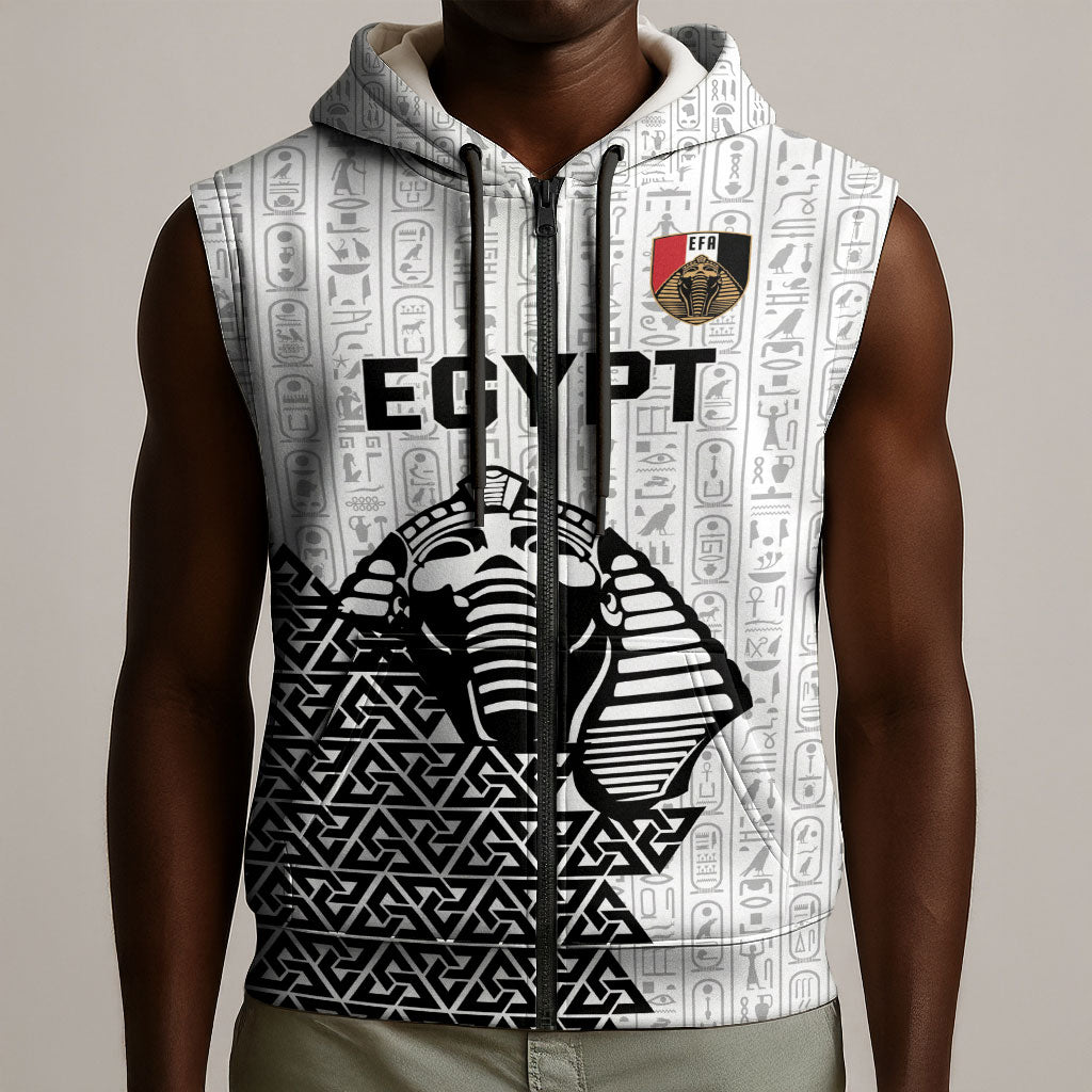 Custom World Football 2026 Egypt Sleeveless Zip Hoodie Pharaohs Hieroglyphs Pride White Version