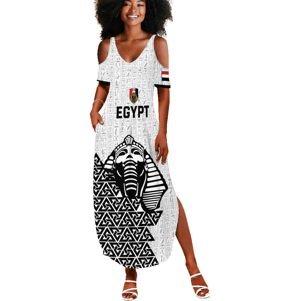 Custom World Football 2026 Egypt Summer Maxi Dress Pharaohs Hieroglyphs Pride White Version