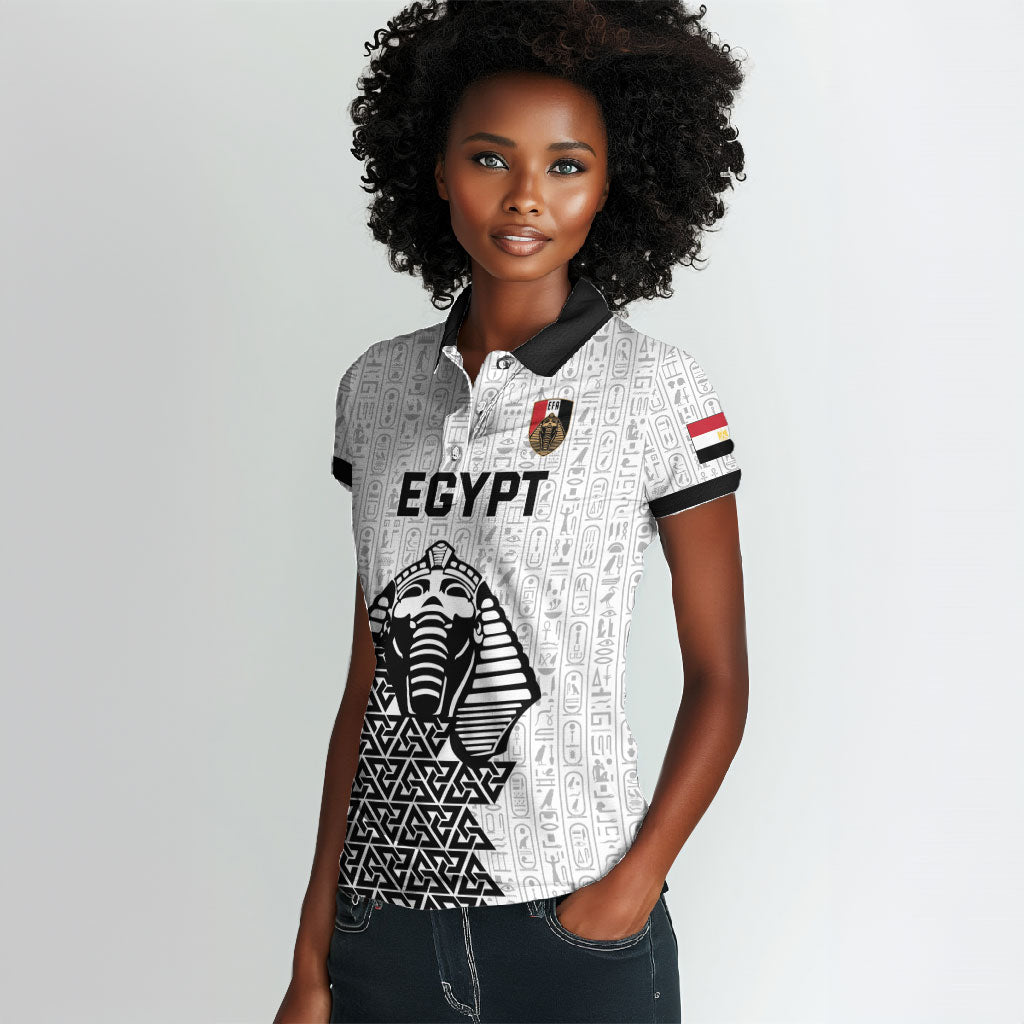 Custom World Football 2026 Egypt Women Polo Shirt Pharaohs Hieroglyphs Pride White Version