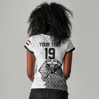 Custom World Football 2026 Egypt Women V-Neck T-Shirt Pharaohs Hieroglyphs Pride White Version