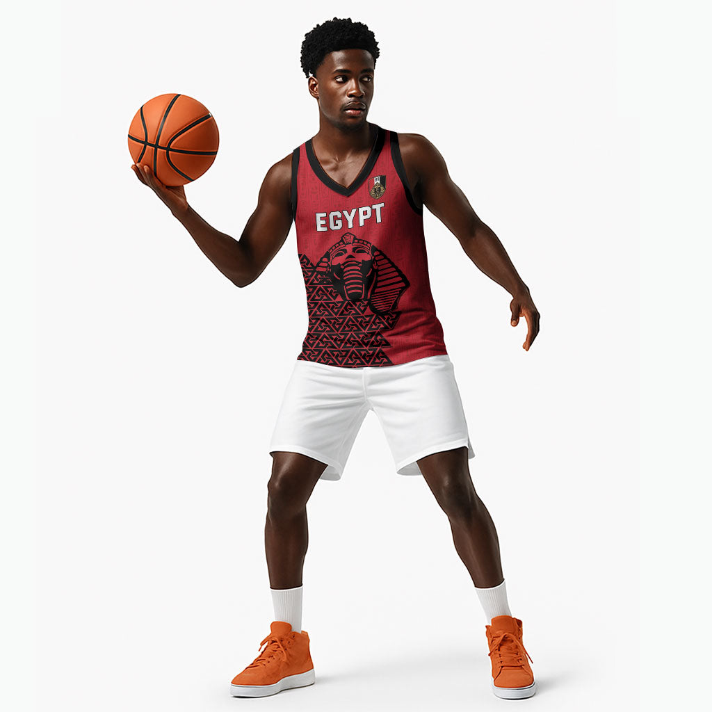 Custom World Football 2026 Egypt Basketball Jersey Pharaohs Hieroglyphs Pride Red Version