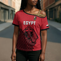Custom World Football 2026 Egypt Cross Shoulder Shirt Pharaohs Hieroglyphs Pride Red Version